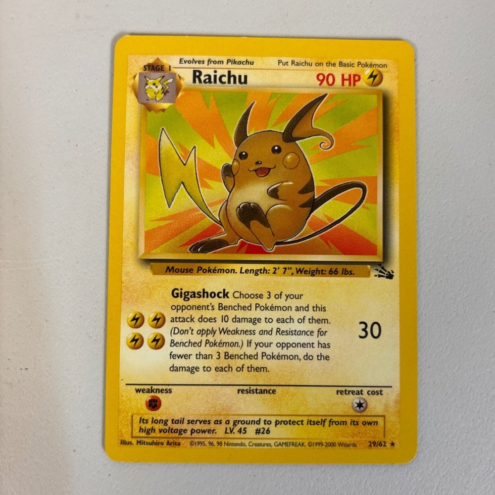 Pokemon Fossil Raichu 29/62 Rare Non-Holo Vintage 1999 WOTC Card